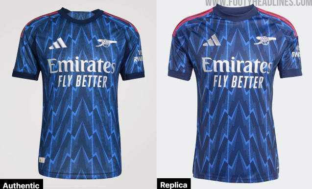 Replica vs. authentiek Arsenal uitshirt 2025-26